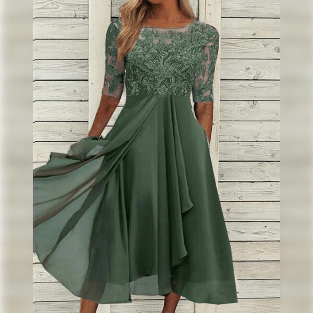 Bailey Robe Élégante Femme – Robe Longue en Mousseline Fluide avec Dentelle Raffinée