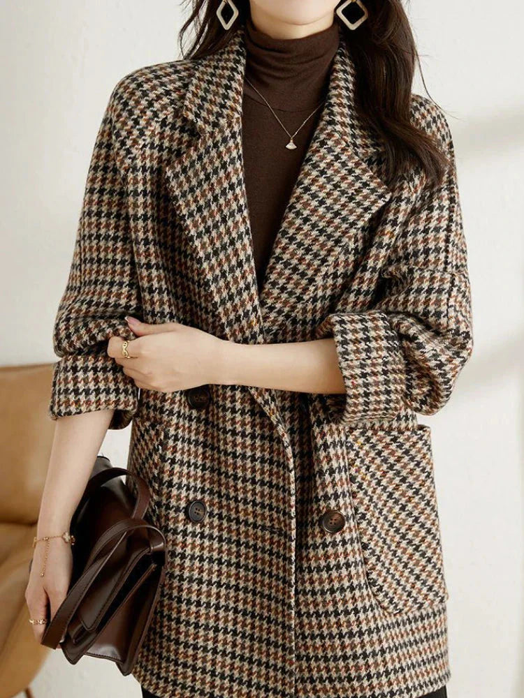 Giacca da donna Finley – Cappotto oversize pied-de-poule doppiopetto elegante