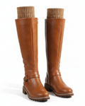 Grace Stivali Donna – Stivali in Pelle con Fibbia, Gambale Alto e Tacco Stabile