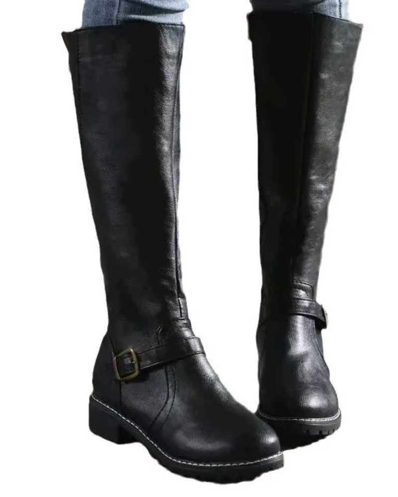 Grace Bottes Femme – Bottes en Cuir à Boucle avec Tige Haute et Talon Stable