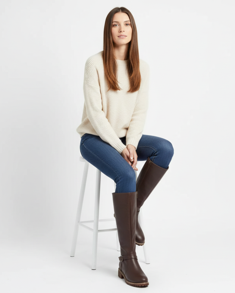 Grace Bottes Femme – Bottes en Cuir à Boucle avec Tige Haute et Talon Stable