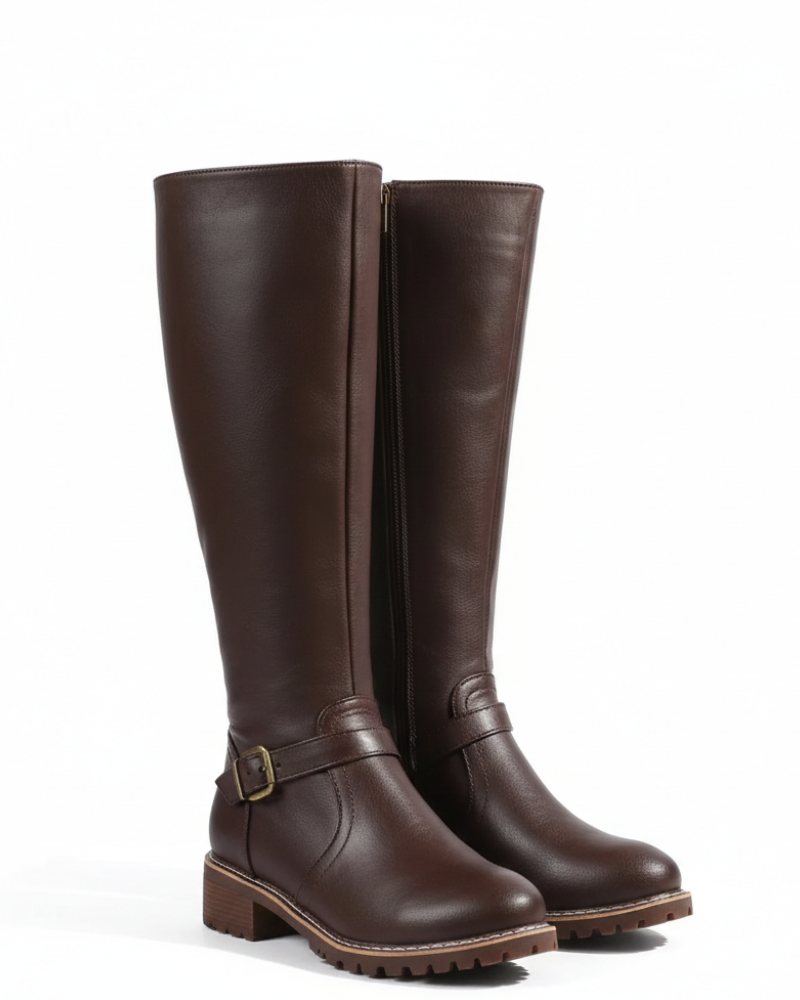 Grace Bottes Femme – Bottes en Cuir à Boucle avec Tige Haute et Talon Stable