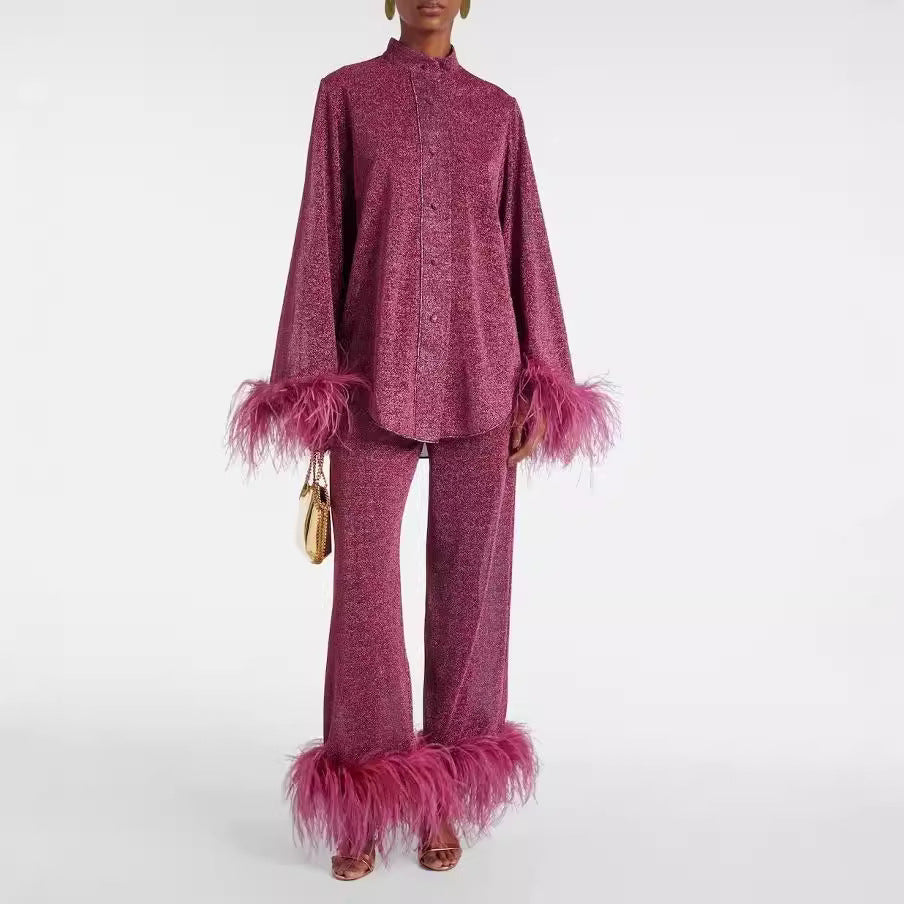 Parker Ensemble Femme Deux Pièces – Tenue Élégante Texturée avec Finitions Plumées