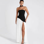 Amélie Robe Longue Femme – Robe Bustier Élégante avec Fente Haute & Foulard Assorti