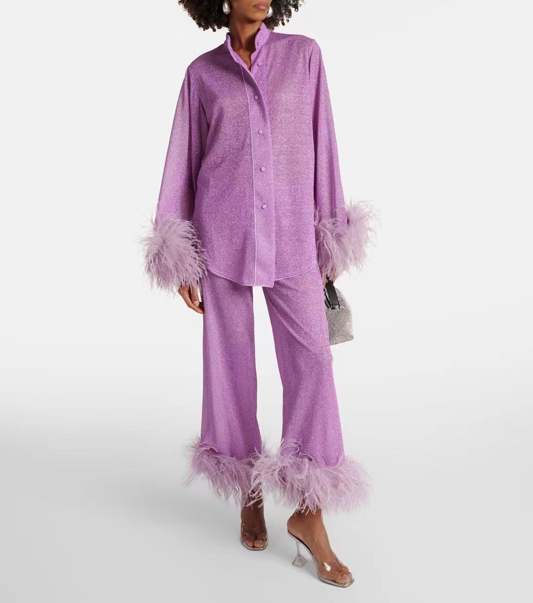 Parker Ensemble Femme Deux Pièces – Tenue Élégante Texturée avec Finitions Plumées