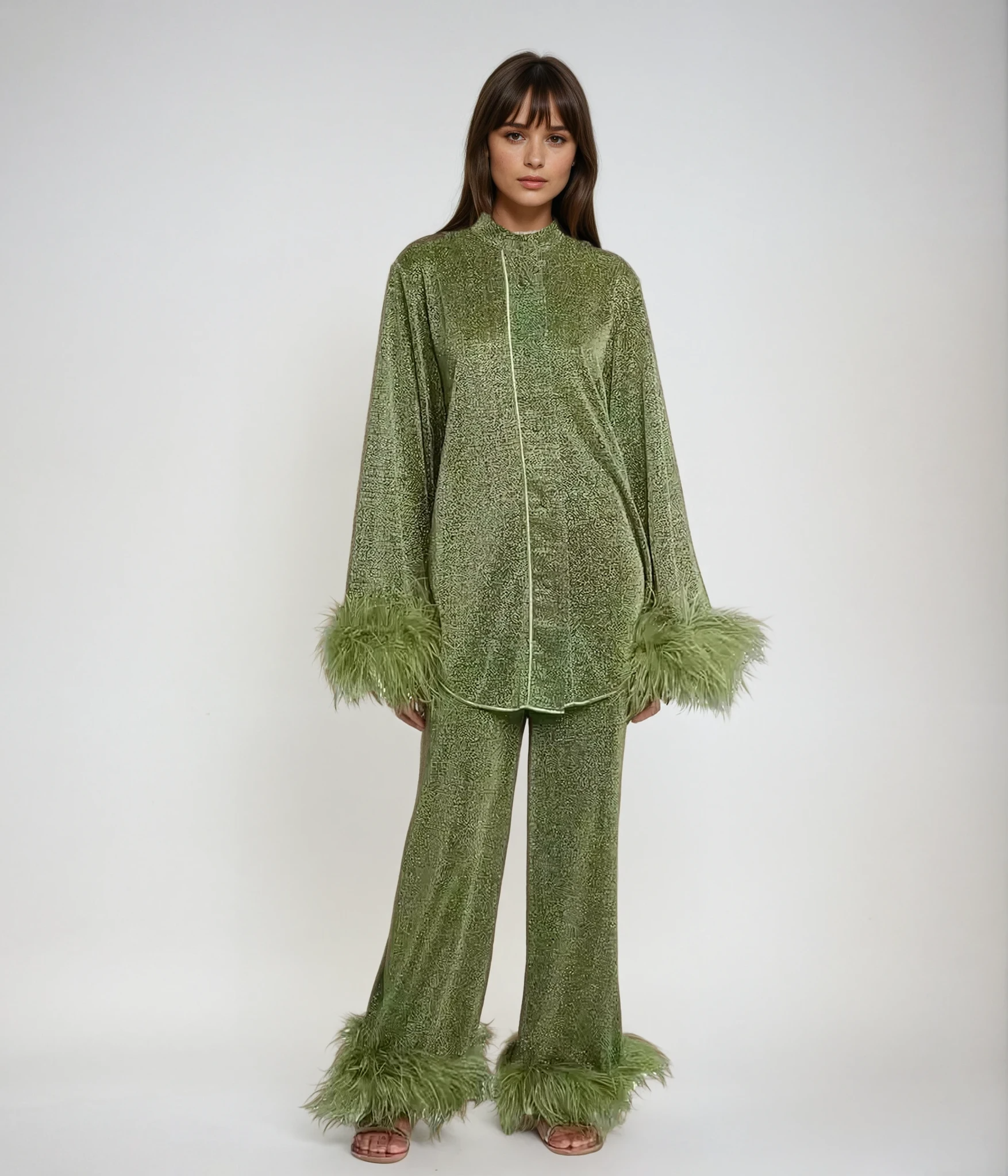 Parker Ensemble Femme Deux Pièces – Tenue Élégante Texturée avec Finitions Plumées