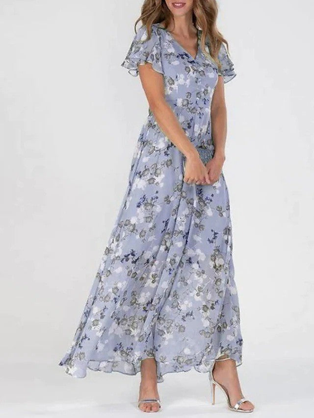 Camille Robe Midi Femme – Robe Fluide à Imprimé Floral, Manches Courtes & Coupe Élégante