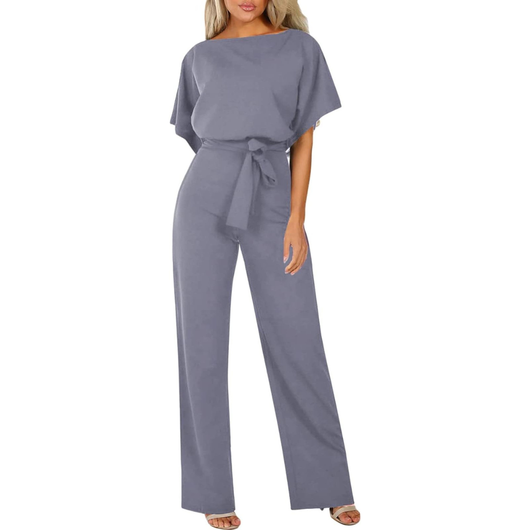 Elina Combinaison Femme – Coupe Fluide avec Ceinture à Nouer et Jambes Larges