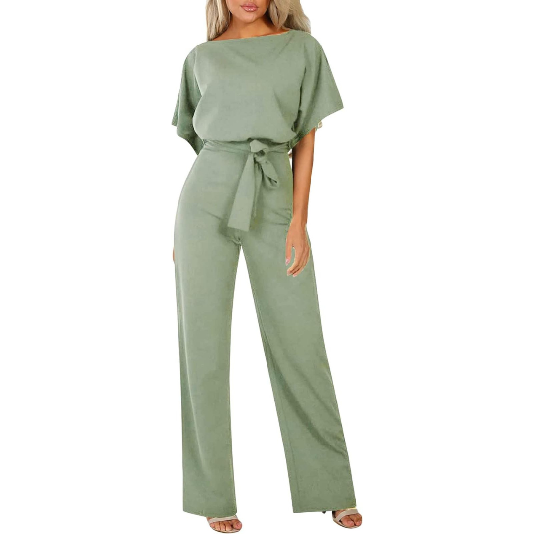 Elina Combinaison Femme – Coupe Fluide avec Ceinture à Nouer et Jambes Larges