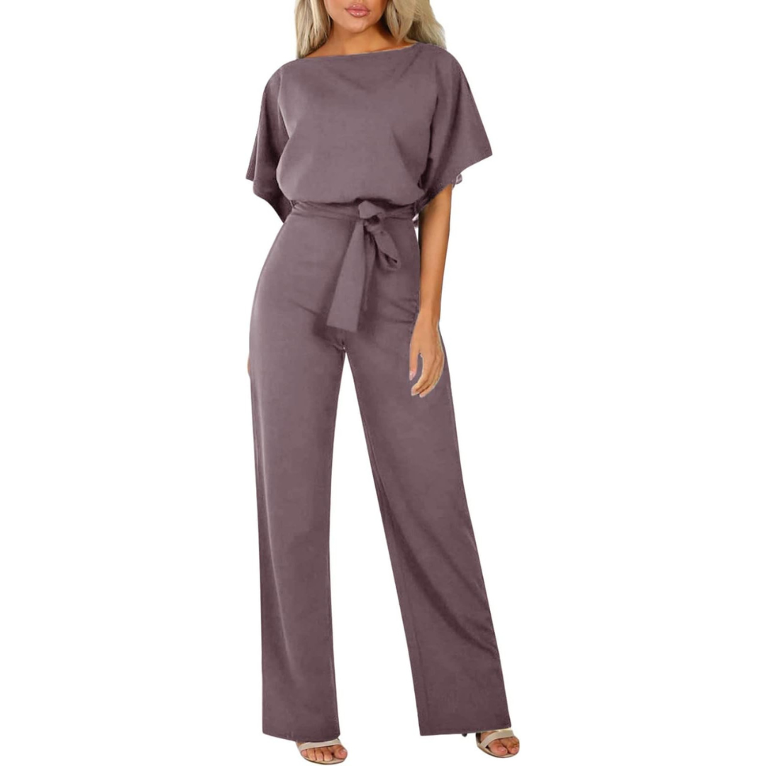 Elina Combinaison Femme – Coupe Fluide avec Ceinture à Nouer et Jambes Larges