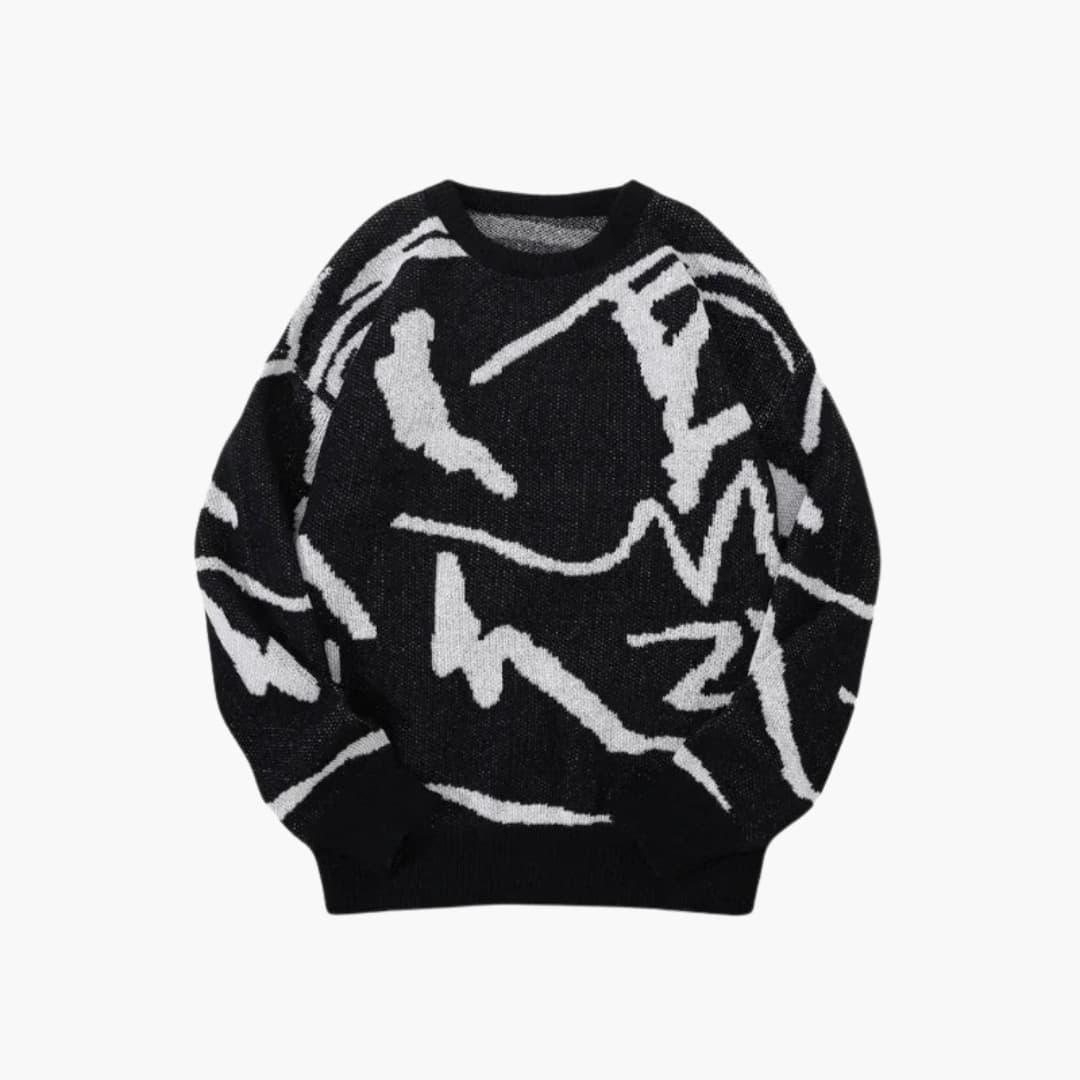 Cooper Pull Homme en Maille – Pull à Motif Graphique avec Col Rond et Style Contemporain