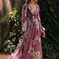 Violette Robe Maxi Femme – Imprimé Floral, Décolleté Élégant & Coupe Fluide