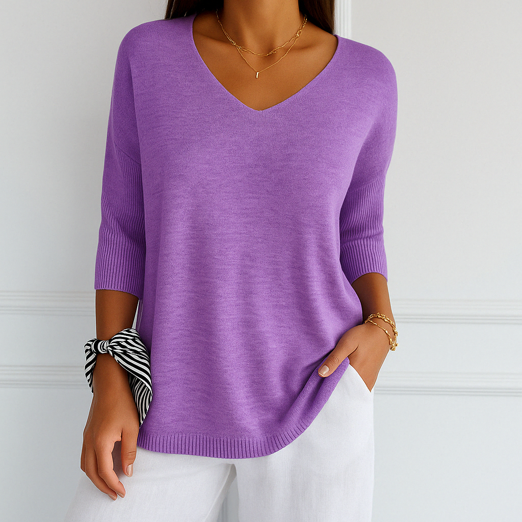 Ingrid Pull Col V Femme – Maille Fine Douce avec Coupe Fluide et Élégante