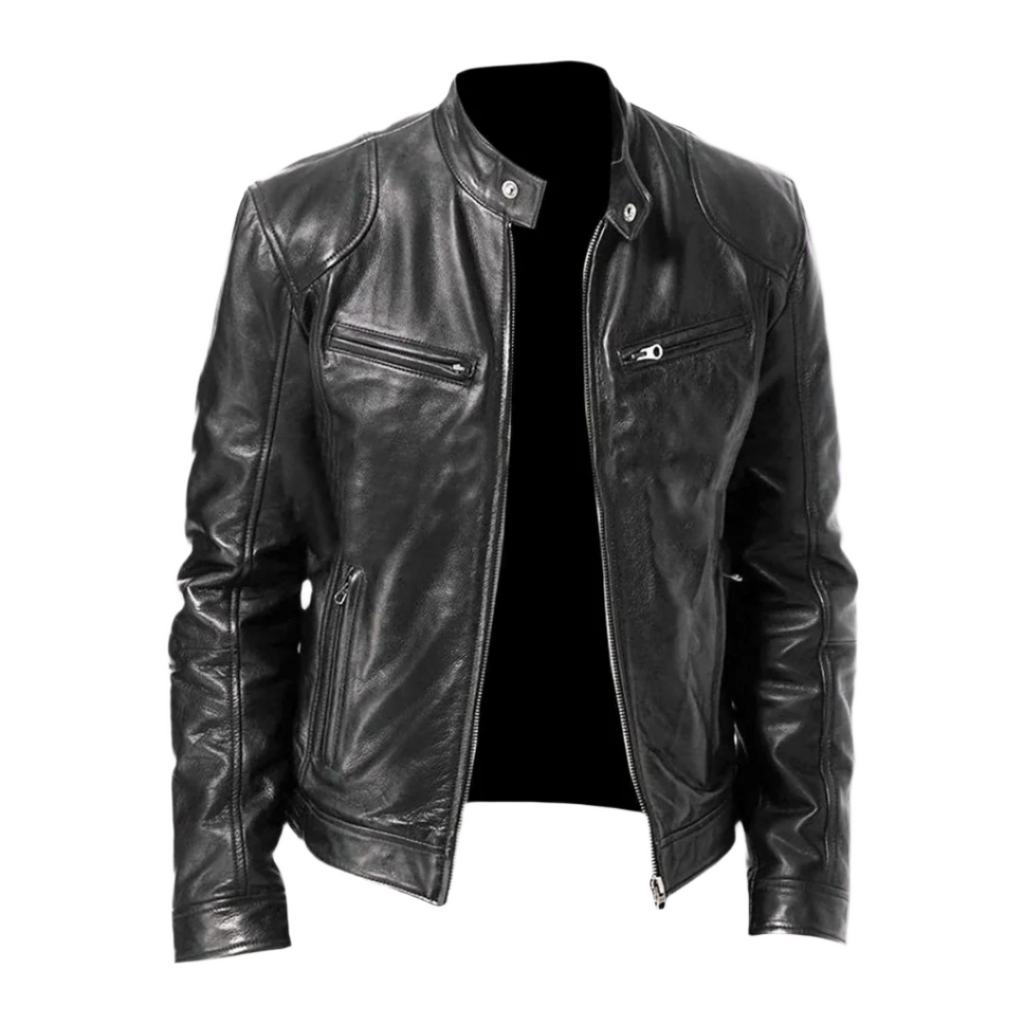 Nolan Veste Homme – Blouson en Cuir à Zip avec Col Montant Moderne