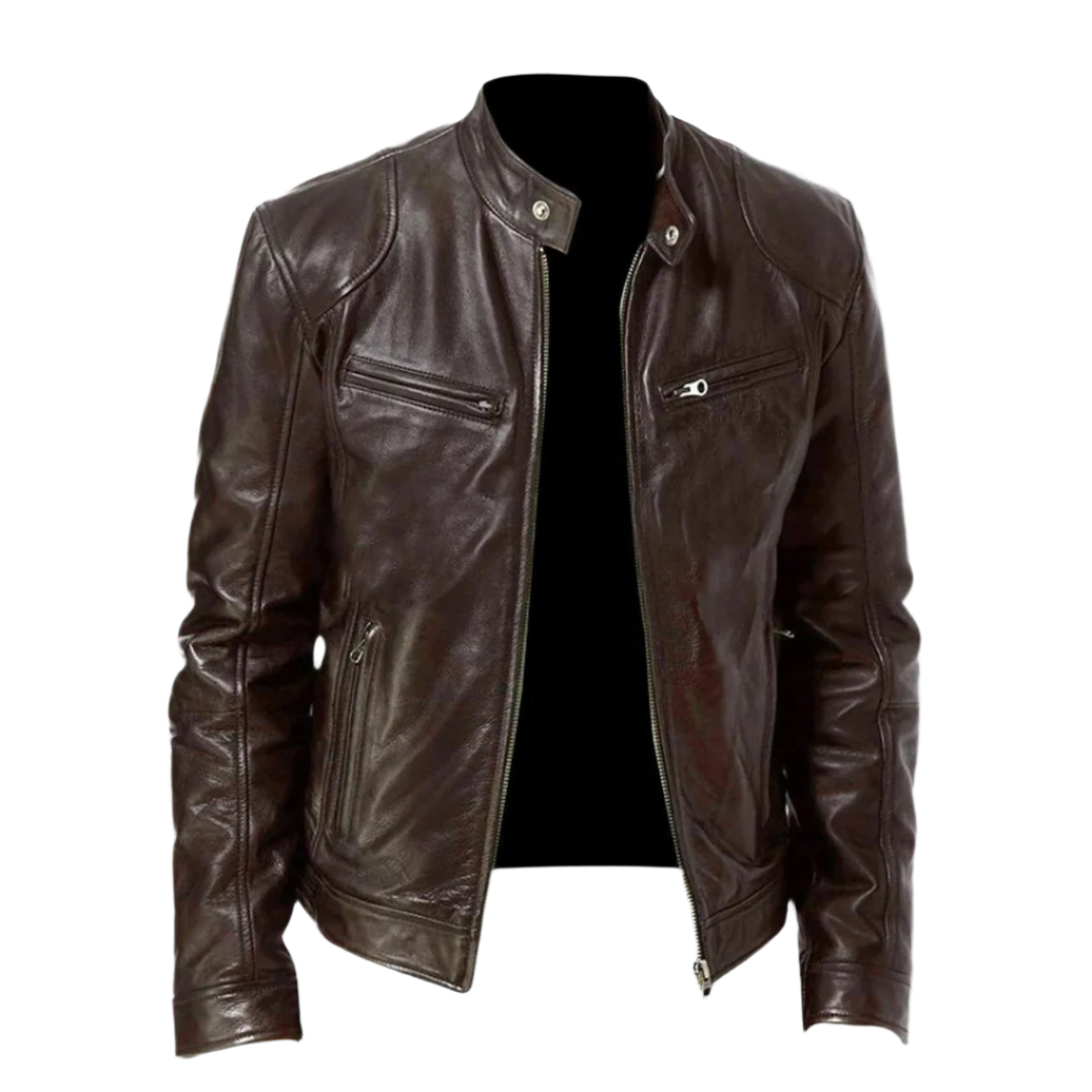 Nolan Veste Homme – Blouson en Cuir à Zip avec Col Montant Moderne