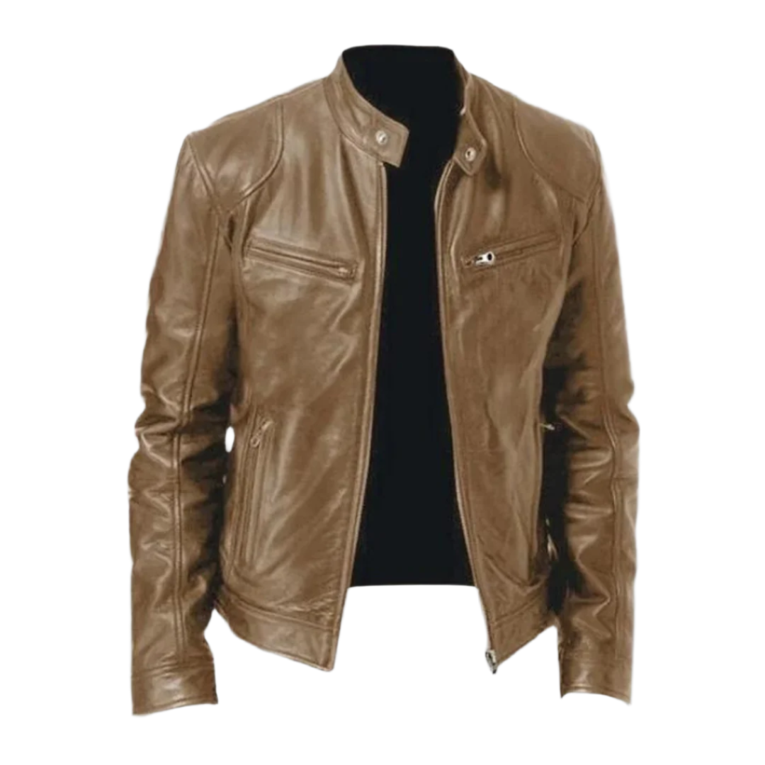 Nolan Veste Homme – Blouson en Cuir à Zip avec Col Montant Moderne