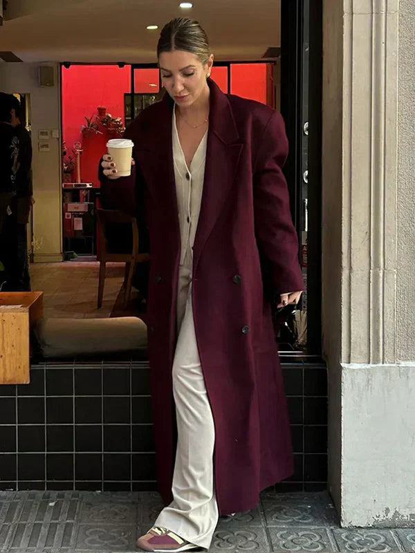 Skylar Manteau Femme en Laine – Trench Long Ceinturé avec Double Boutonnage et Style Élégant