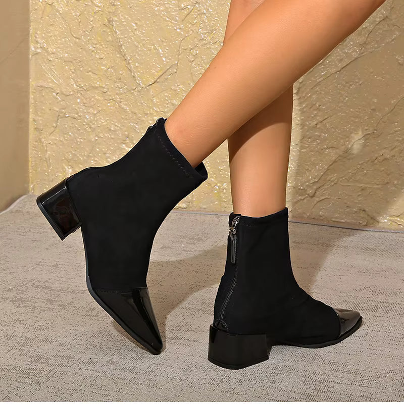 Elodie Bottines Femme – Bottines Élégantes à Talon Bloc avec Pointe Vernie