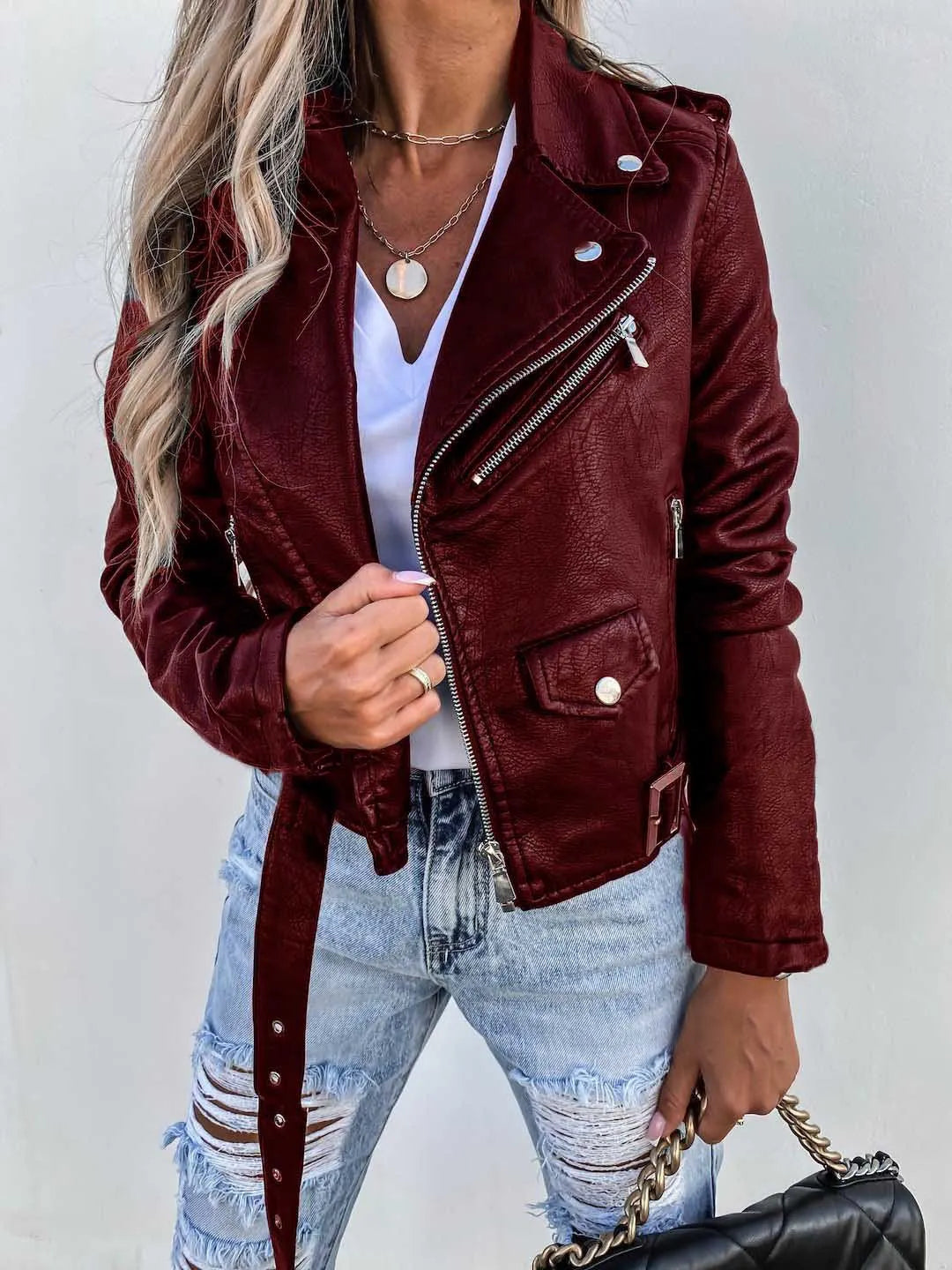 Monroe Veste Femme – Blouson Biker en Cuir avec Fermeture Asymétrique et Style Audacieux