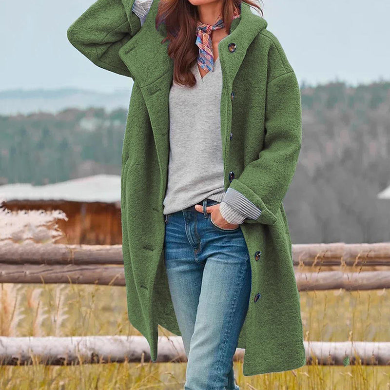 Jessica Manteau Femme – Manteau Long à Capuche avec Fermeture Boutonnée & Style Décontracté