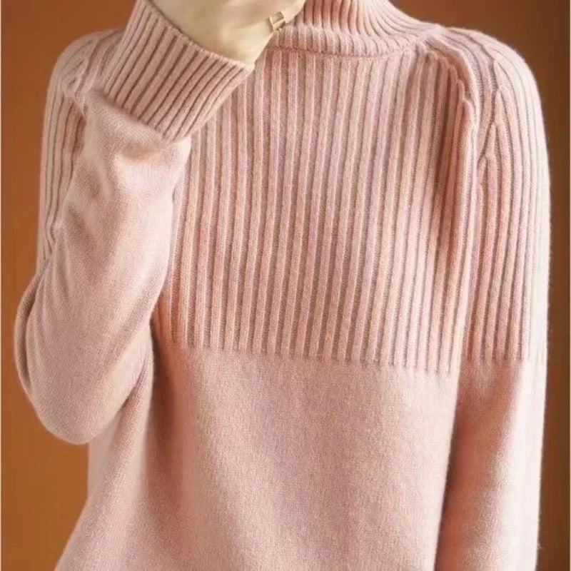 Évelyne Pull Col Roulé Femme – Tricot Doux, Détails Côtelés & Coupe Relax