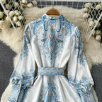 Victoria Robe Maxi Femme Imprimé Cachemire avec Ceinture et Col Élégant Chic