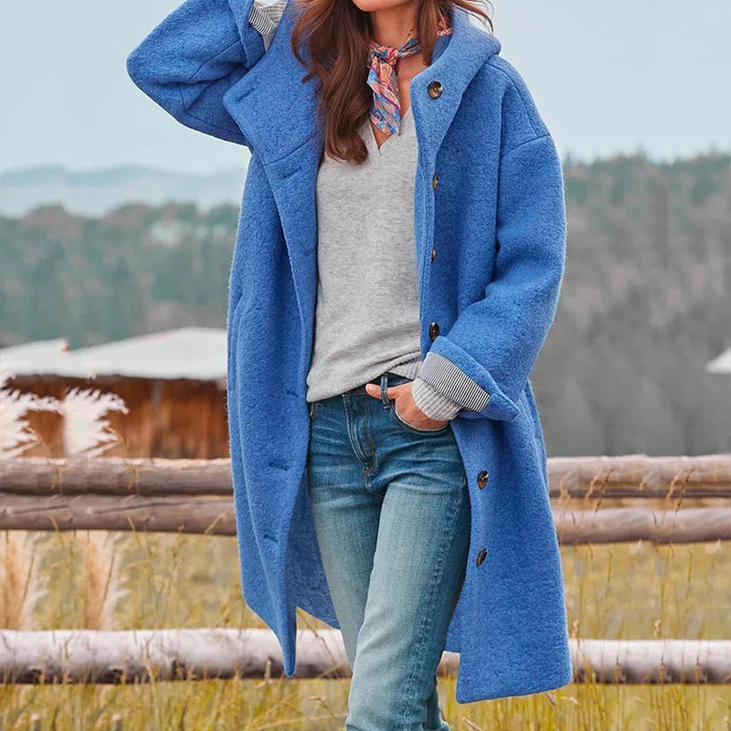 Jessica Manteau Femme – Manteau Long à Capuche avec Fermeture Boutonnée & Style Décontracté