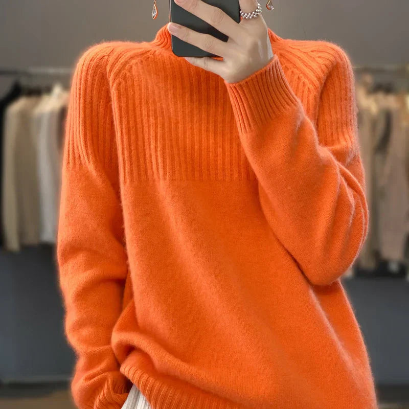 Évelyne Pull Col Roulé Femme – Tricot Doux, Détails Côtelés & Coupe Relax