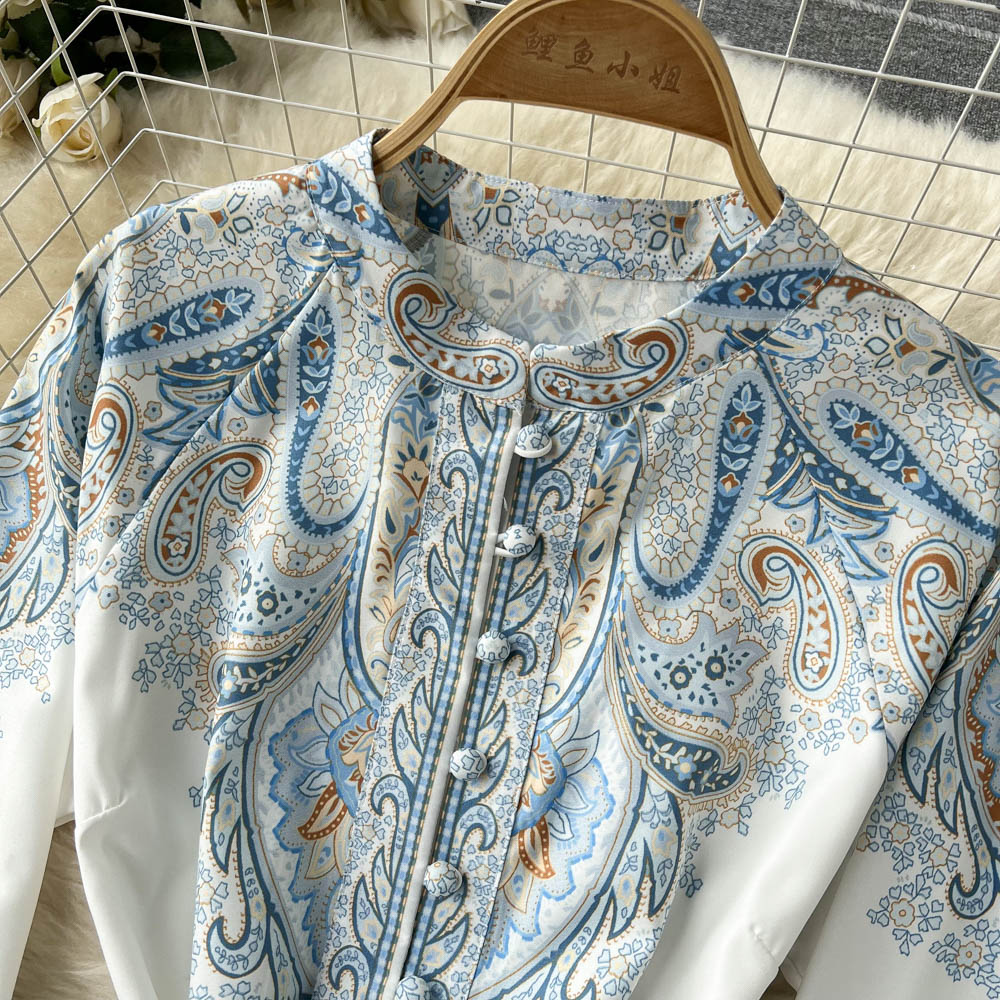 Victoria Robe Maxi Femme Imprimé Cachemire avec Ceinture et Col Élégant Chic