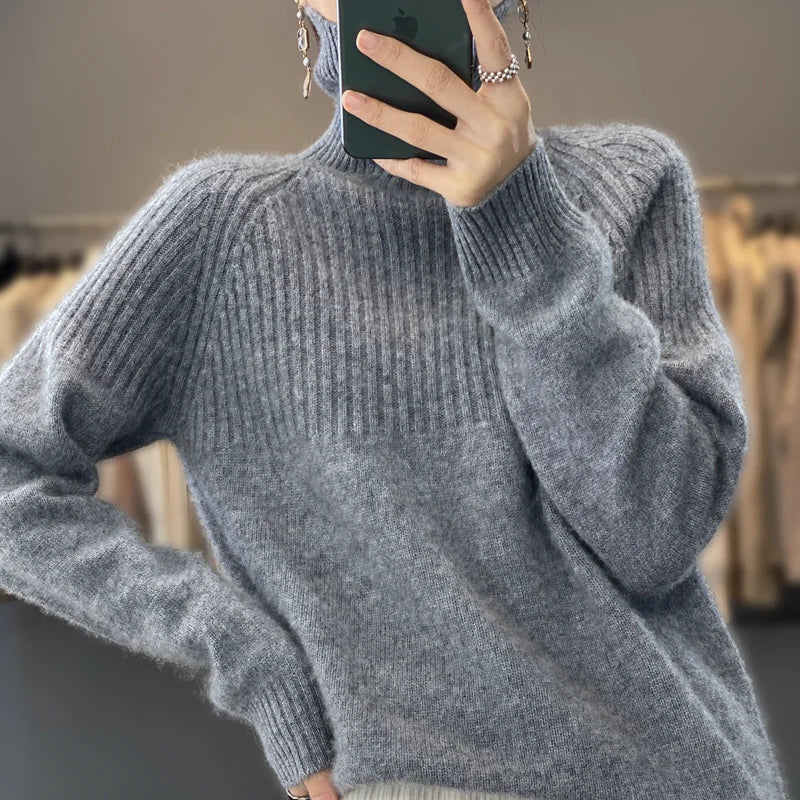 Évelyne Pull Col Roulé Femme – Tricot Doux, Détails Côtelés & Coupe Relax