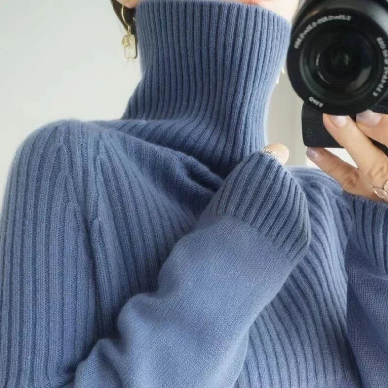 Évelyne Pull Col Roulé Femme – Tricot Doux, Détails Côtelés & Coupe Relax