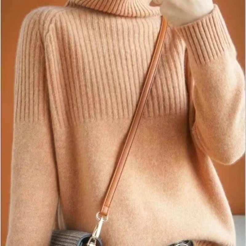 Évelyne Pull Col Roulé Femme – Tricot Doux, Détails Côtelés & Coupe Relax