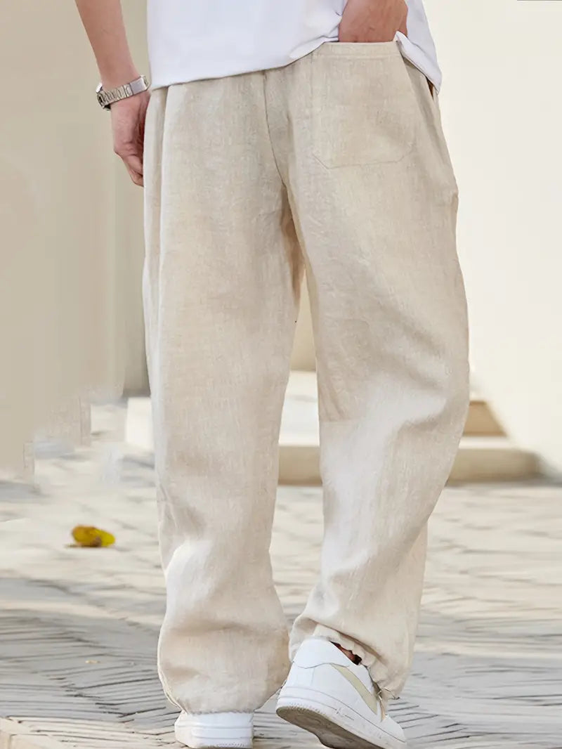Wyatt Pantalon Homme – Pantalon Ample en Lin avec Taille Ajustable et Style Décontracté