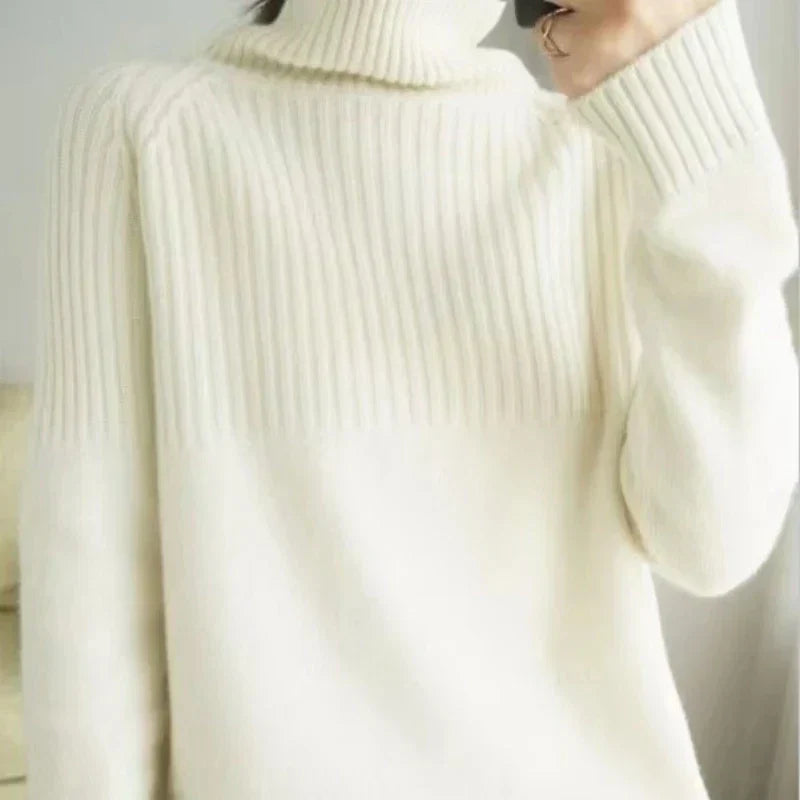 Évelyne Pull Col Roulé Femme – Tricot Doux, Détails Côtelés & Coupe Relax