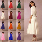 Kennedy Robe Midi Femme – Robe Évasée à Col V avec Taille Cintrée et Élégance Intemporelle