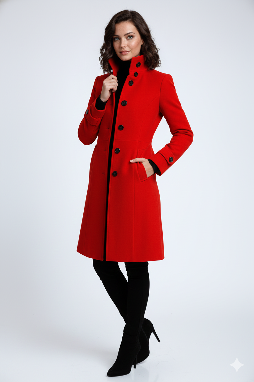 Emerson Trenchcoat Femme – Manteau Long Élégant avec Col Montant & Coupe Cintrée