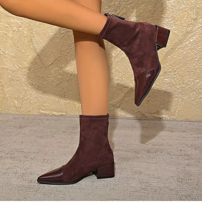 Elodie Bottines Femme – Bottines Élégantes à Talon Bloc avec Pointe Vernie