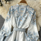 Victoria Robe Maxi Femme Imprimé Cachemire avec Ceinture et Col Élégant Chic