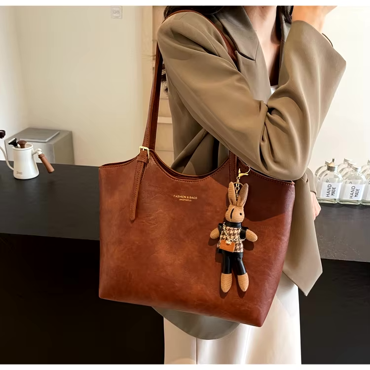 Sophie Sac Cabas Femme – Tote Vintage Spacieux avec Pendentif Amovible