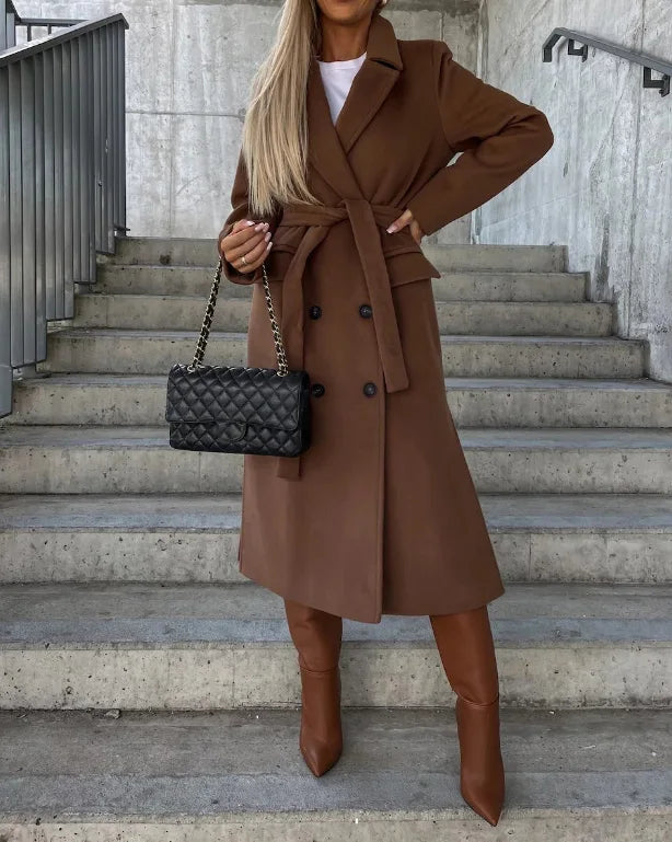 Agnès Manteau Femme – Long Manteau en Laine, Double Boutonnage & Coupe Structurée