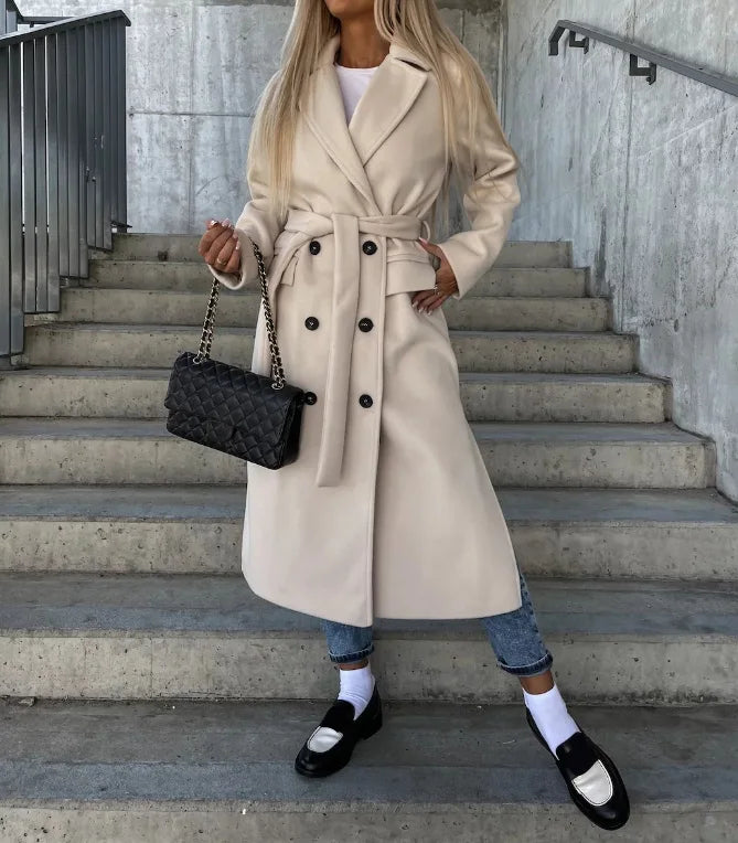 Emerson Manteau Long Femme – Trench Ceinturé à Double Boutonnage avec Style Élégant d’Hiver
