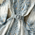 Victoria Robe Maxi Femme Imprimé Cachemire avec Ceinture et Col Élégant Chic