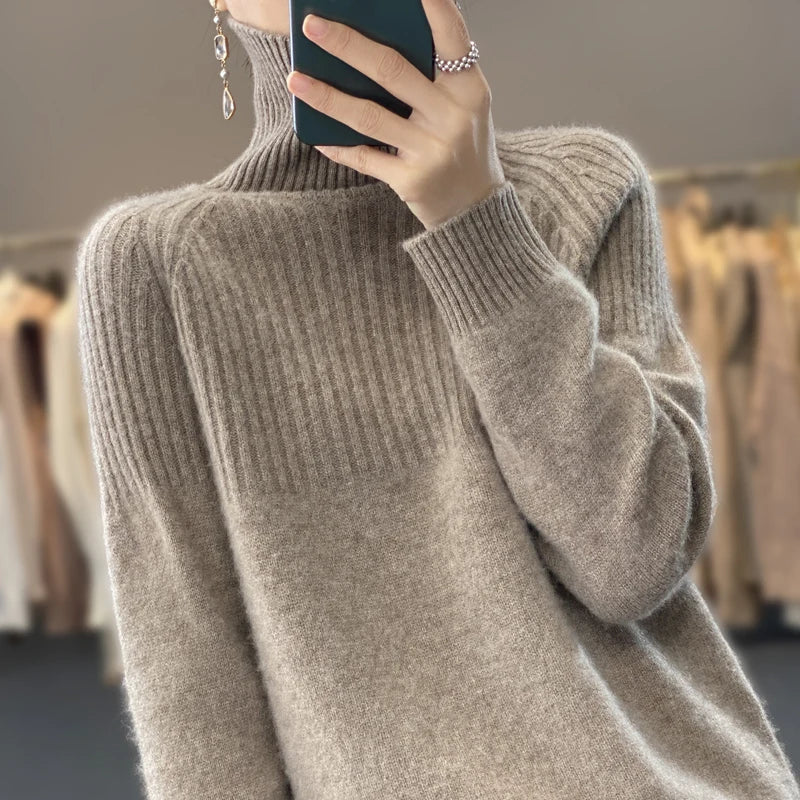 Évelyne Pull Col Roulé Femme – Tricot Doux, Détails Côtelés & Coupe Relax