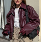 Mila Veste Bomber Femme – Veste en Similicuir Oversize avec Fermeture Zippée