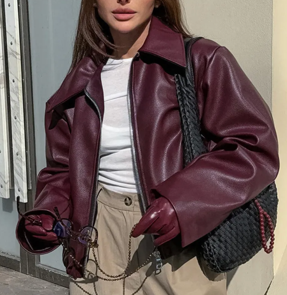 Mila Veste Bomber Femme – Veste en Similicuir Oversize avec Fermeture Zippée