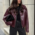 Mila Veste Bomber Femme – Veste en Similicuir Oversize avec Fermeture Zippée