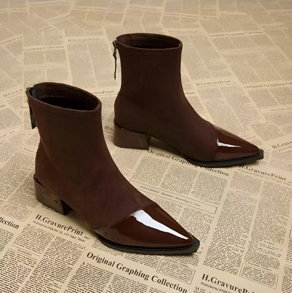 Elodie Bottines Femme – Bottines Élégantes à Talon Bloc avec Pointe Vernie
