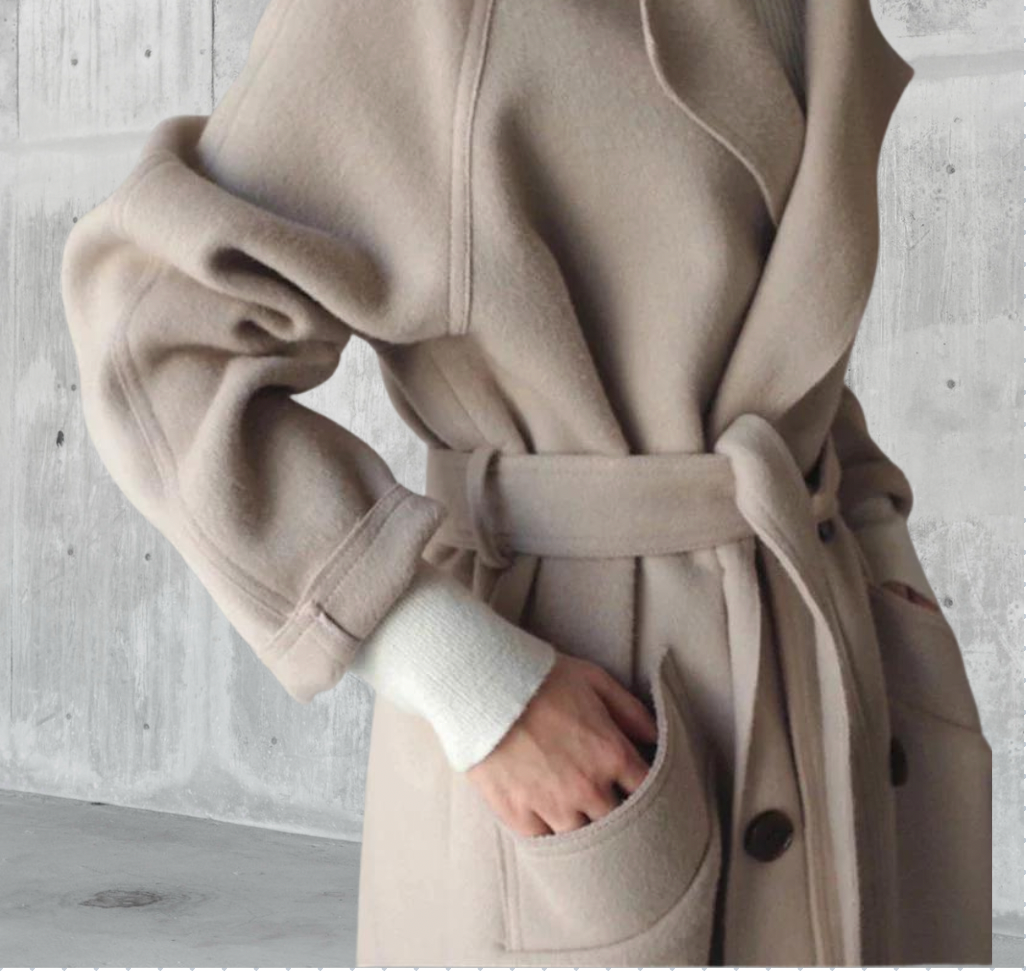 Marielle Manteau Femme – Manteau Long en Laine avec Col Tailleur Élégant