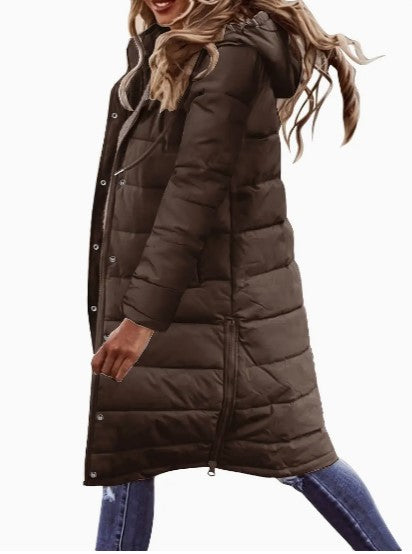 Elise Doudoune Longue Femme – Manteau Hiver Chaud à Capuche & Poches