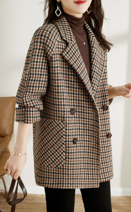 Giacca da donna Finley – Cappotto oversize pied-de-poule doppiopetto elegante